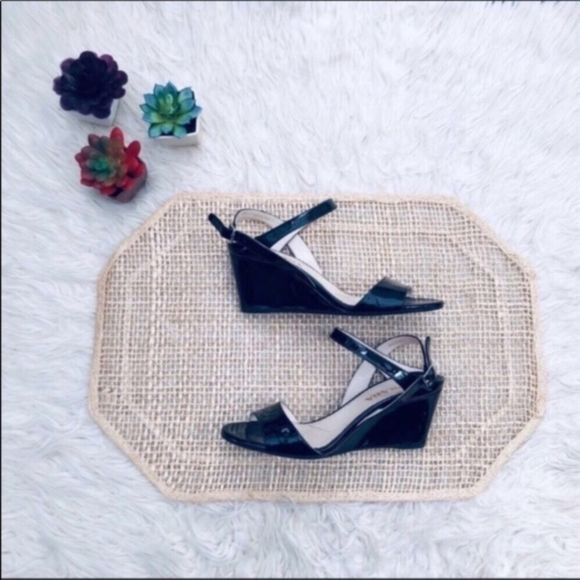 Prada Black Patent Wedge Sandals 36.5 - Picture 1 of 14